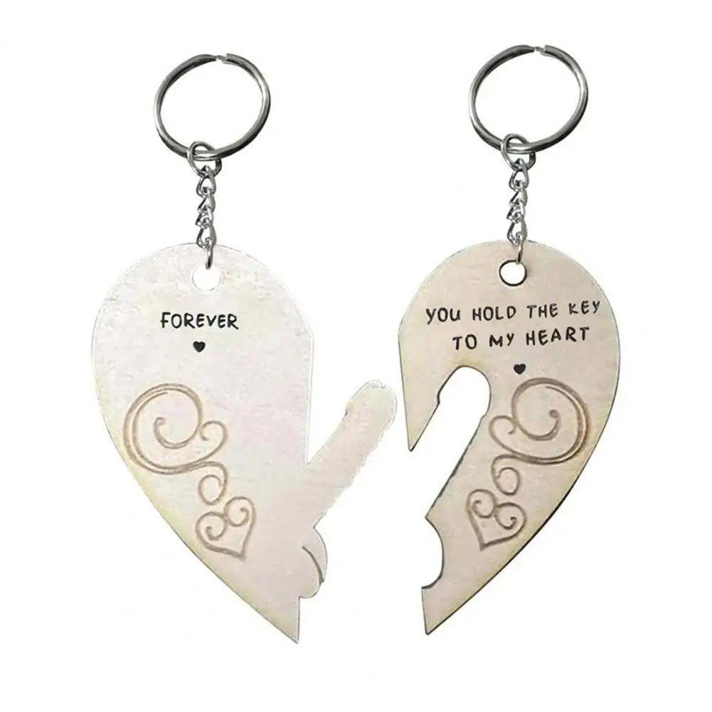 1 Pair Spoof Keychain Promise Couple Matching Letter Curved Funny Heart Shape Stainless Portable Memorial Wooden Love