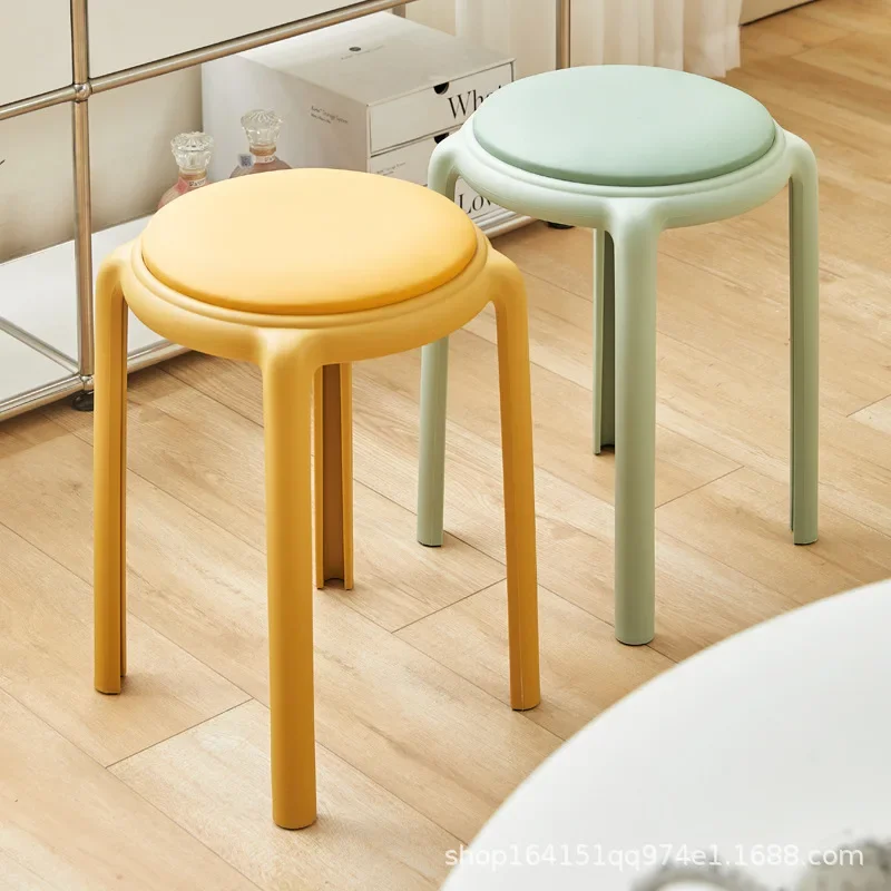 Plastic Stool Soft Bag Round Stool Household Thickened Stackable Modern Simple Living Room Dining Table High Stool Spare Chair