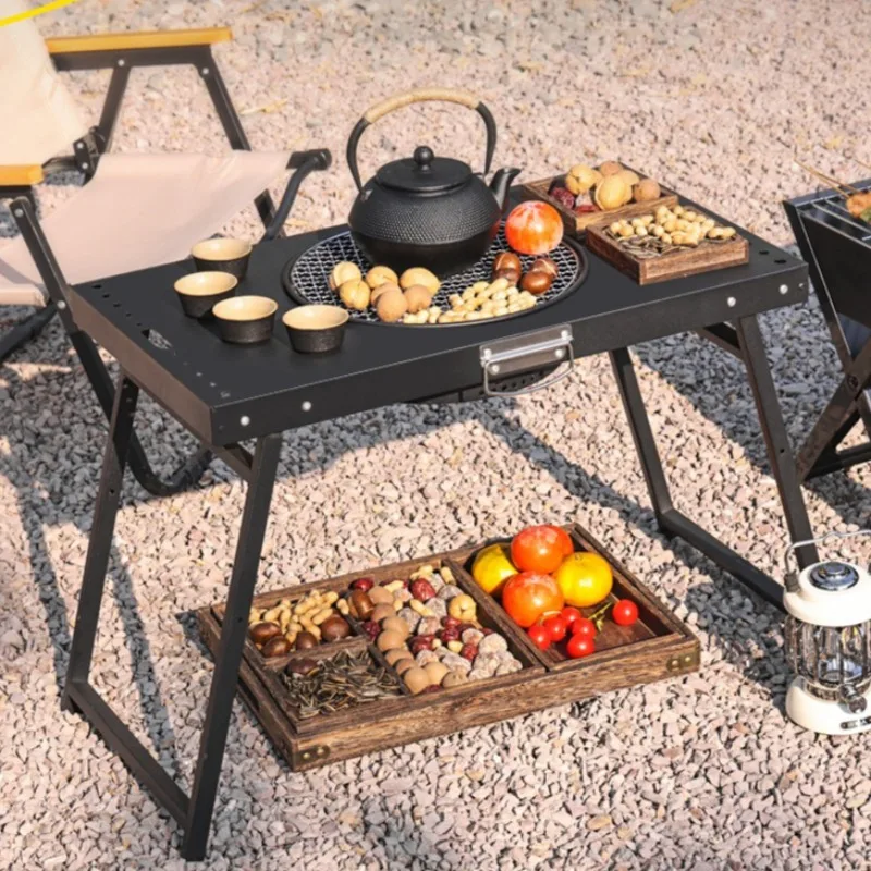 Foldable Stainless Steel Barbecue Stove Lightweight Boil Tea Thickened Camping Table Multifunctional Outdoor Camping Supplies
