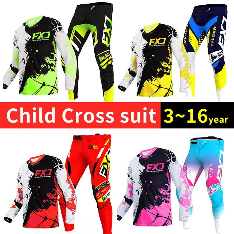 

kid Motocross Jersey Pant Kits blue yellow Enduro Mens Kits Women's girl cross Off-road Youth boy MX MTB name number Adult ﻿