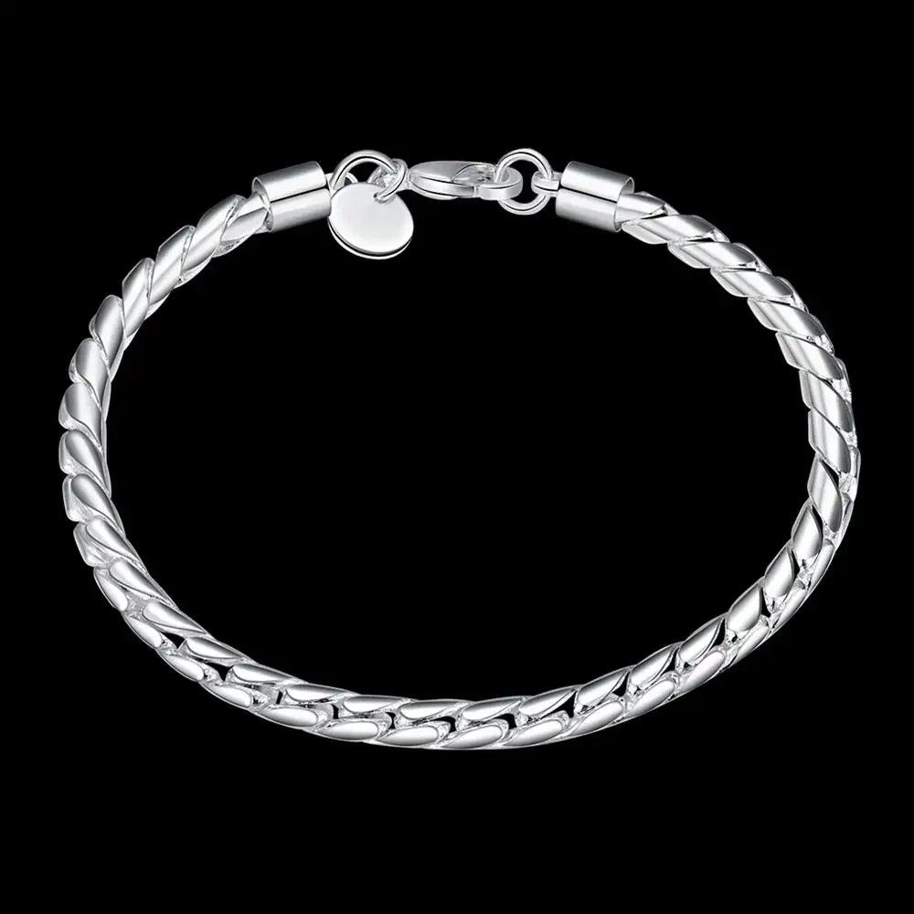 

925 Sterling Silver Charm 4MM Snake Chain Bracelets for Women Men Fashion Designer Party Wedding Accessories Jewelry Gifts