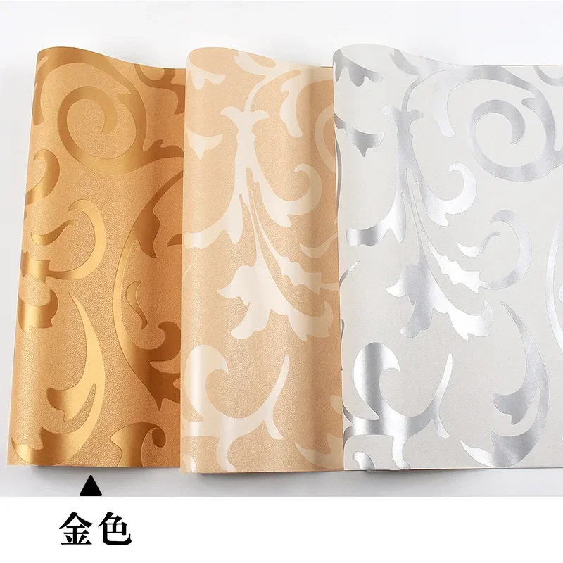 Modern Simplified 3D TV Background Wall Wallpaper Living Room Bedroom European-Style Golden Crochet Leaf Wallpaper