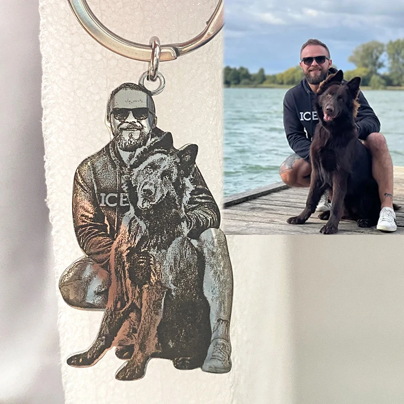 

Cute Portrait Dog Cat Pet Group Photo Customized Keychain Laser Engraved Picture Personalized Gifts for Animal Lovers Memory