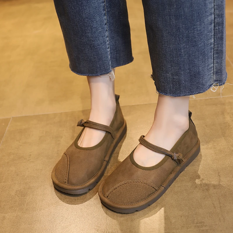 2024 NEW Leisure Tenis Femimino Round Toe Retro Soft Sole Summer New Flats Buckle Fashion Mom Single Shoes Women's Flat Shoes