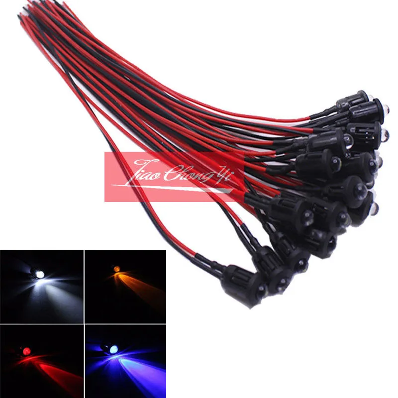 DC 5-12V 5mm Red/Blue/Green/White/Yellow Pink UV Orange color PreWired Car Boat LED with Holder 10-100PCS