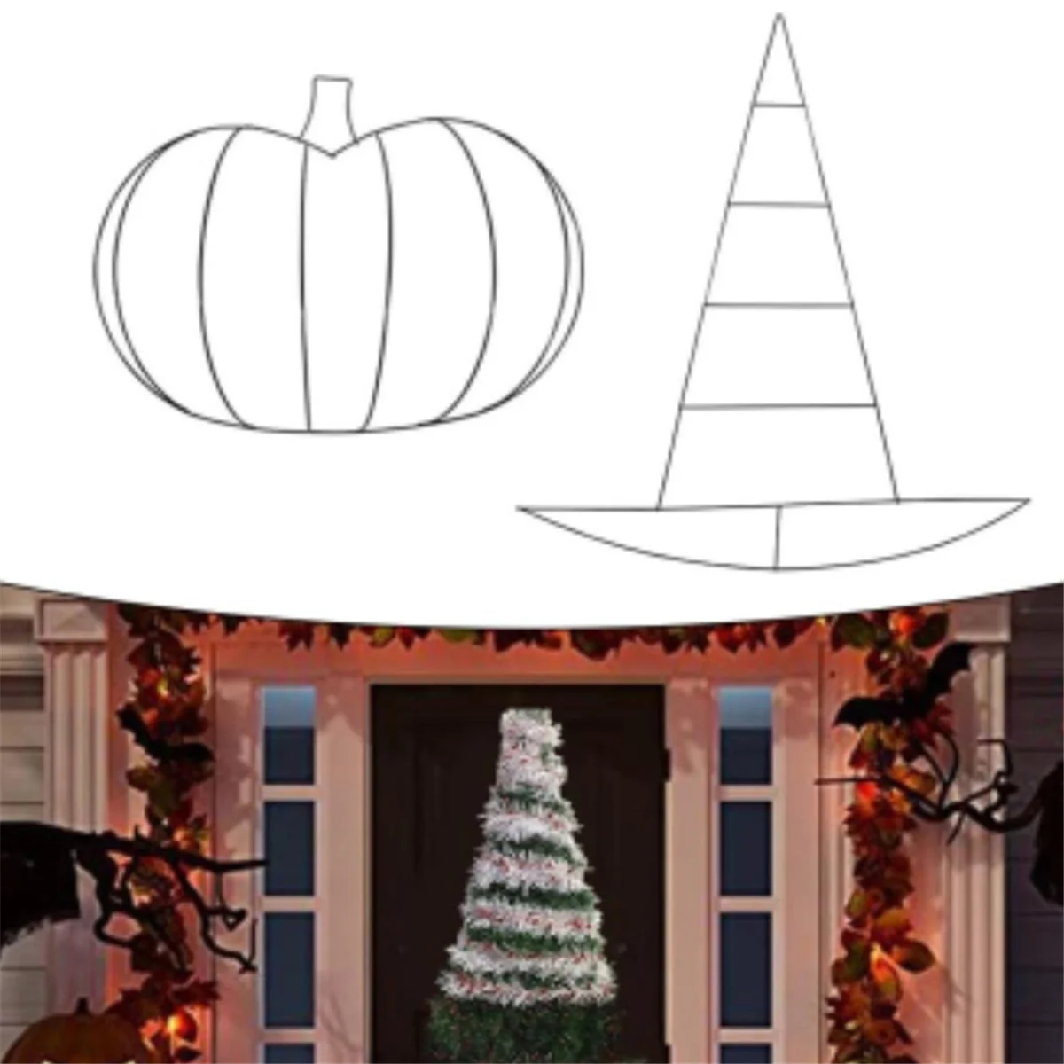 

2PCS Halloween Pumpkin/Witch Hat Metal Wire for Halloween Christmas DIY Craft New Year Wall Door Decors