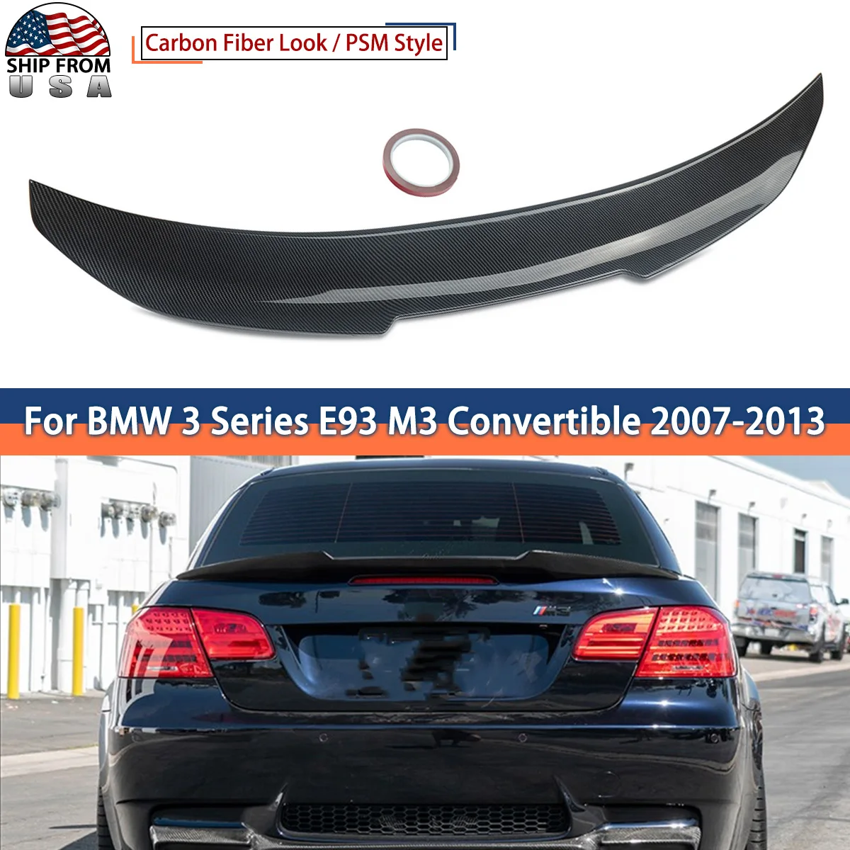 

Carbon Fiber Look Rear Spoiler PSM Style Wing For BMW 3 Series E93 335i M3 2007-2013 Rear Tail Wings Spoiler Lip Magickit
