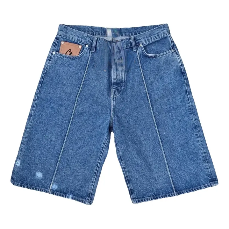 Shorts jeans retrô bordados para mulheres, estrela azul de cinco pontas, calça casual de hip-hop, rua americana, Y2K fino, traf