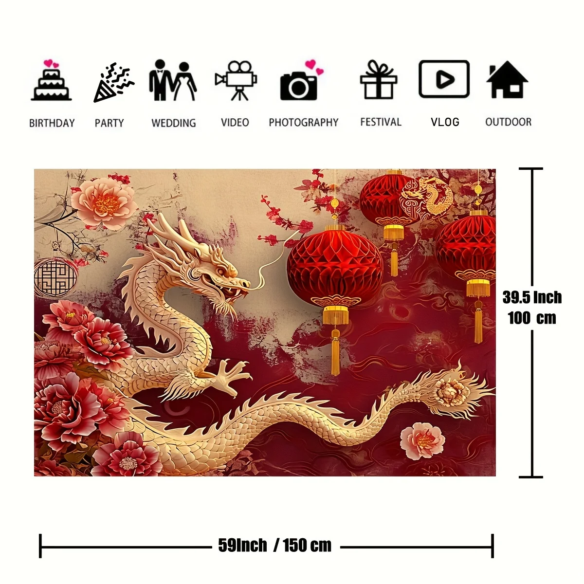 One, Chinese New Year Banner Background Festival Paper Cuttings Flower New Year Lantern the Year of the Loong Party