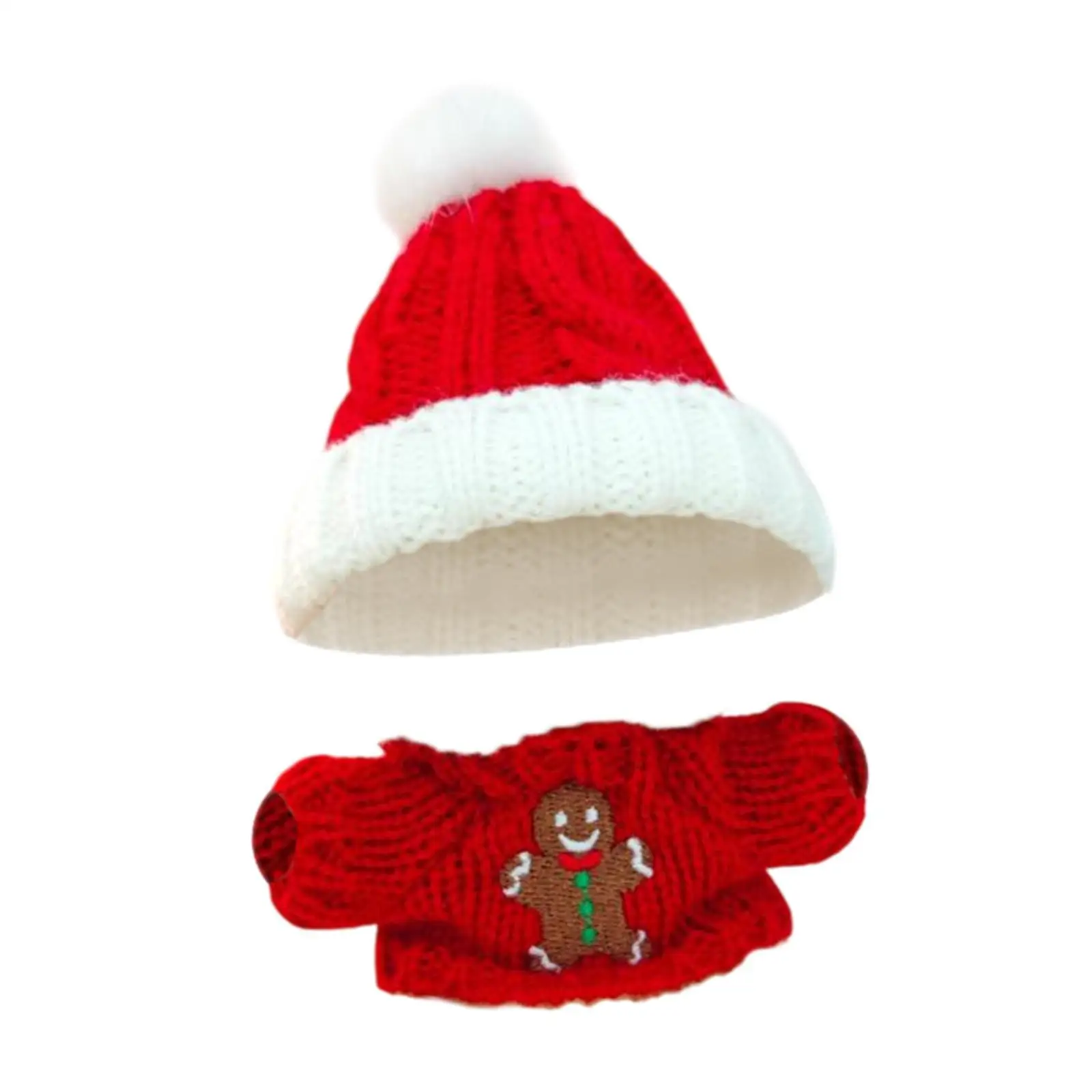 15 cm-17 cm Puppenkleidung, Puppen-Outfit, Lebkuchenmann-Pullover mit Weihnachtsmütze, Weihnachtsgeschenk, weiche Foto-Requisiten, Weihnachtskostüm