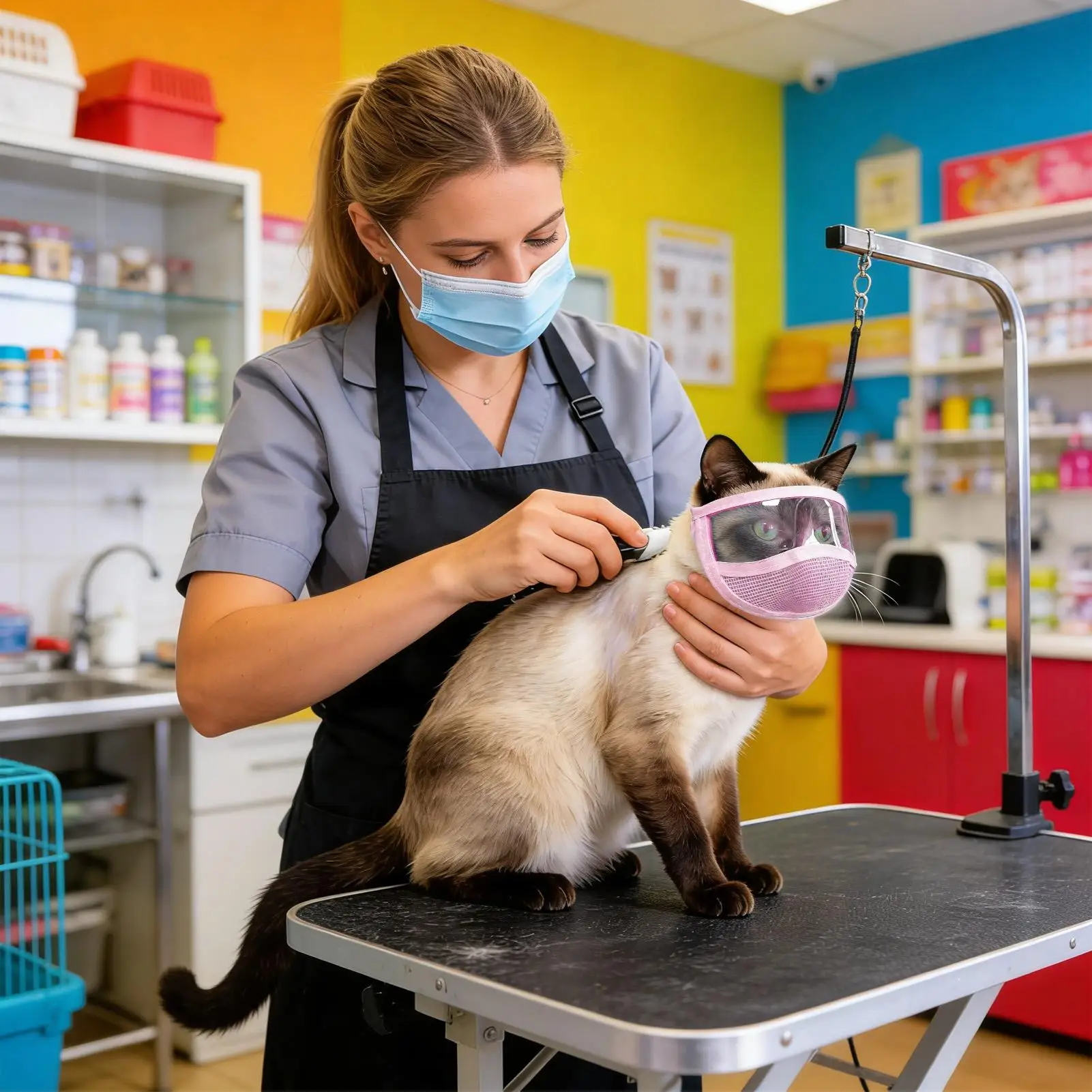 Katzenkopfbedeckung, weiche Netz-Kopfbedeckung für Haustiere, atmungsaktive Katzengesichtsmaske zum Trimmen, Baden, Schneiden, Bissprävention, Spielen im Freien