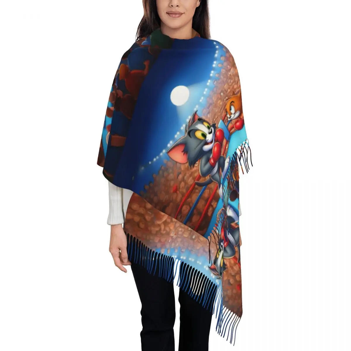 

Custom Printed Kawaii Tom Vs Jerry Scarf Women Men Winter Warm Scarves Anime Tom And Jerry Cartoon Shawls Wraps