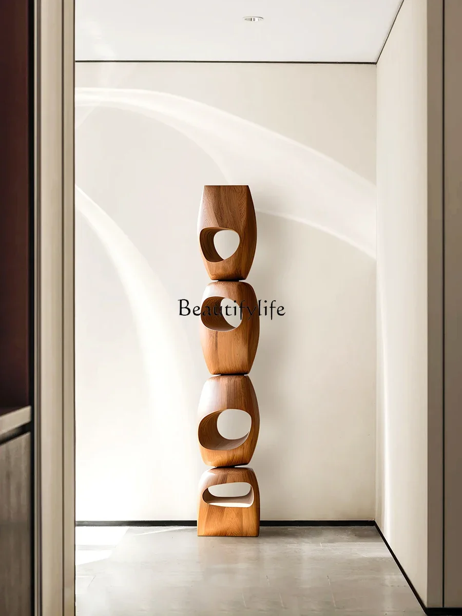 Bed and breakfast hotel decoration living room entrance abstract wood carving floor ornament solid wood sculpture