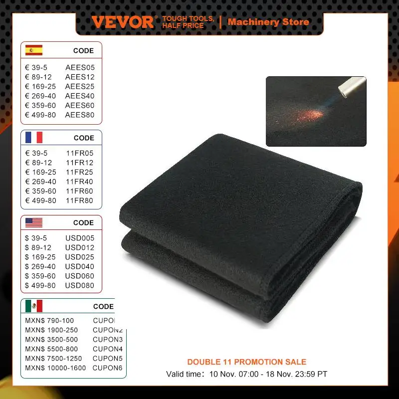 VEVOR Carbon Felt Welding Blanket Heat Resistant Blanket Set Cuttable Carbon Fiber Fire Retardant Insulation Welding Mat Pad