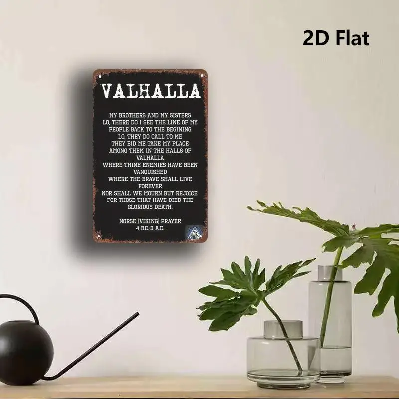 2D Flat Surface- 1 Viking Prayer Plaque 8X 12inch Rustic Style Aluminum Art Decoration, Valhalla Norse Mythology Design