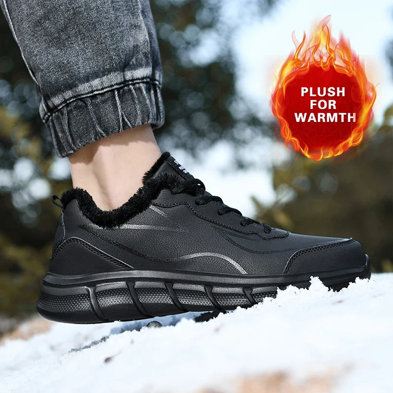 Casual Shoes Men Winter Warm Lightweight Soft Short Plush Cotton Shoes Men Sneakers Waterproof Outdoor Walking Shoes Plus Size