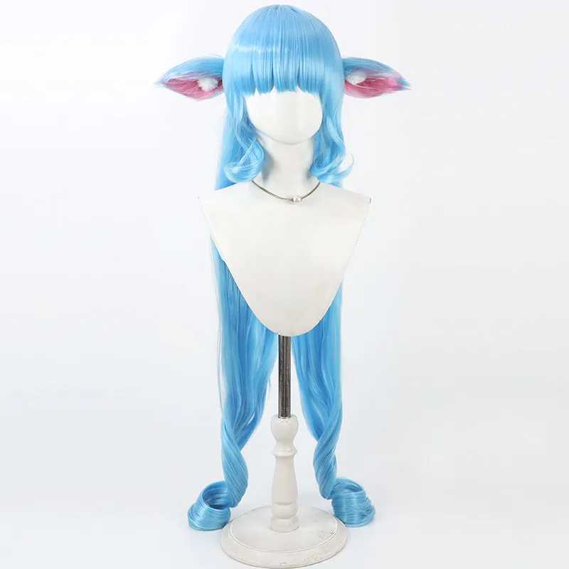 Delmin Cosplay Wig Compass Blue Long Heat Resistant Synthetic Hair Halloween Party Role Play Carnival + Free Wig Cap