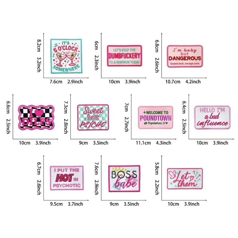 Pink Rectangle English Letters Writing Iron-on Sew Embroidery Badge Patches DIY T-shirt Hat Backpack Clothing Appliques Sticker