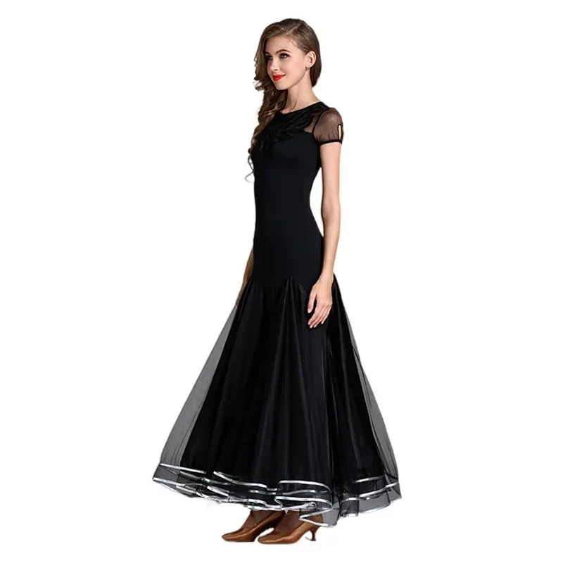 Robes de Flamenco noires pour femmes, Costumes de spectacle de danse Standard, valse, Tango, Foxtrot, vêtements de danse modernes nationaux