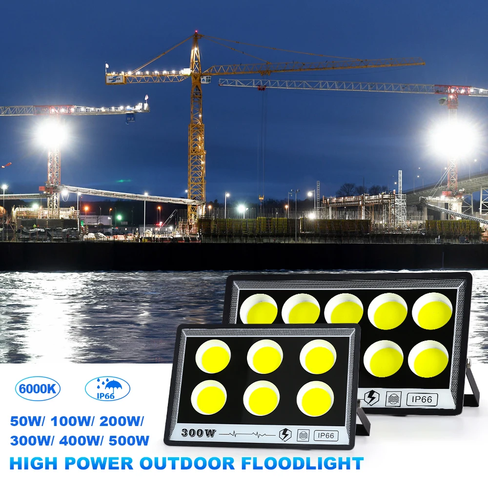 LED FloodLight Waterproof High Bright Outdoor Garden Projector Lighting 50W 100W 200W 300W 500W Spotlight Wall AC 175V-265V