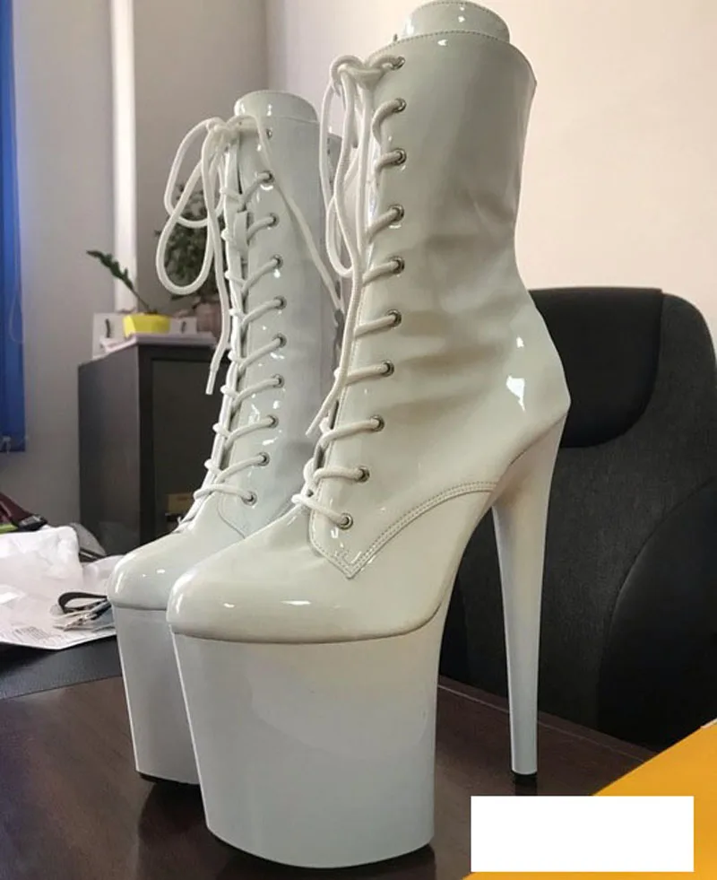 

Stripper Sexy Combat Fetish 8 Inch High Heels Platform Ankle Boots Women Winter Gothic Shoes 13-20CM Black Pole Dancing Shoes