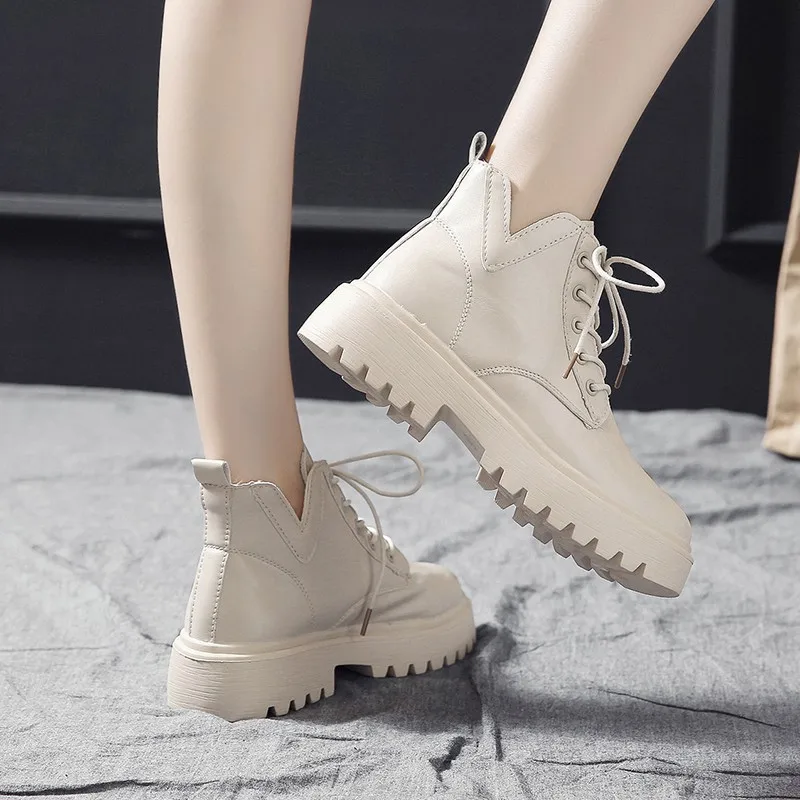 

2022 New Autumn Spring Woman Boots Women's Motorcycle Boot Footwear Lace Up Leather Non Slip Fashion Platform Women Boots