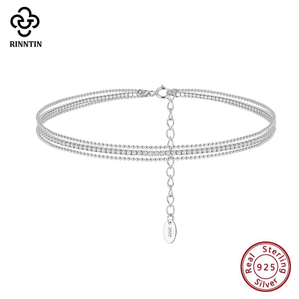 

Rinntin Genuine 925 Sterling Silver Three Layered Chain Anklets with shiny CZ for Women Sexy Foot Accessories Jewelry SA103