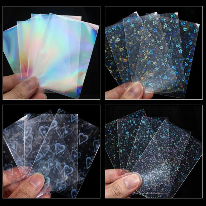 100pcs Heart Shaped Foil Laser Card Sleeves Transparent Tarot Game Storage Bag YGO Board Protector Trading Cards Shield Cover