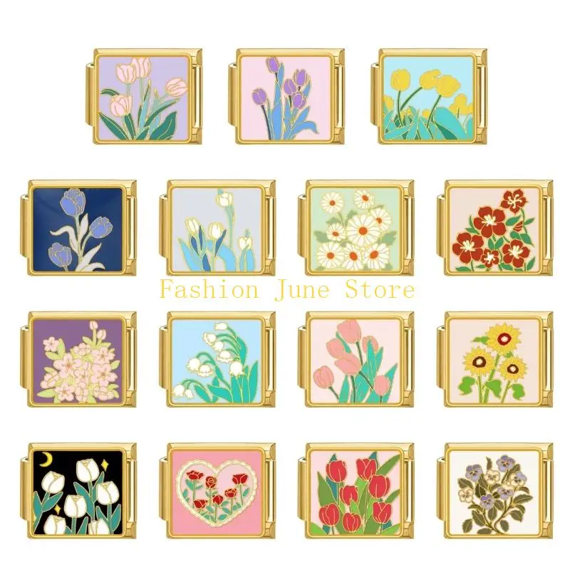 

N5KA Цветочный итальянский модульный браслет с разъемом из нержавеющей стали, текстура, ювелирные аксессуары, подходят для