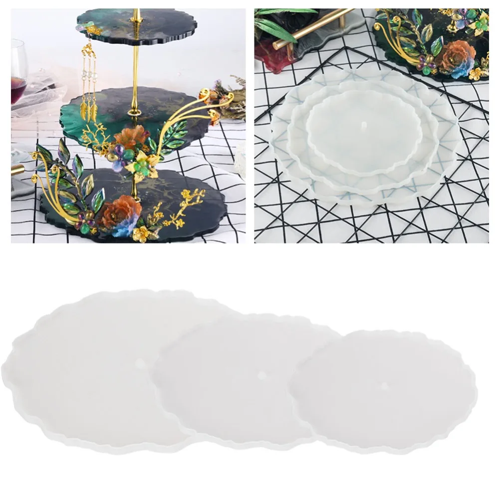 

3pcs Irregular Round Fruit Tray Mould Three Tier Easy Release Tea Tray Mould White Three Layer Tray Mould Cake Stand Making