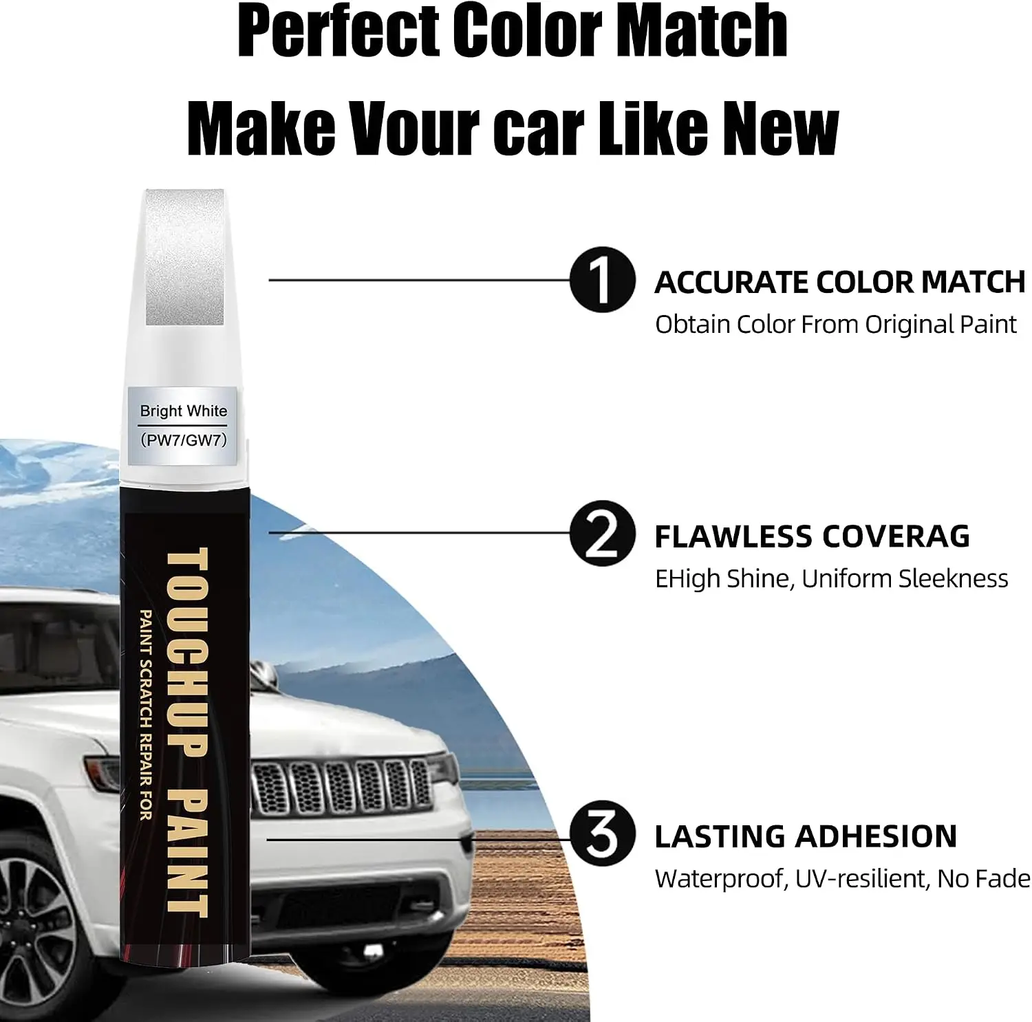 Bright White PW7/GW7 for JEEP Touch Up Paint Kit[2K Clear Coat Included],Exact Color Match Touch Up Paint