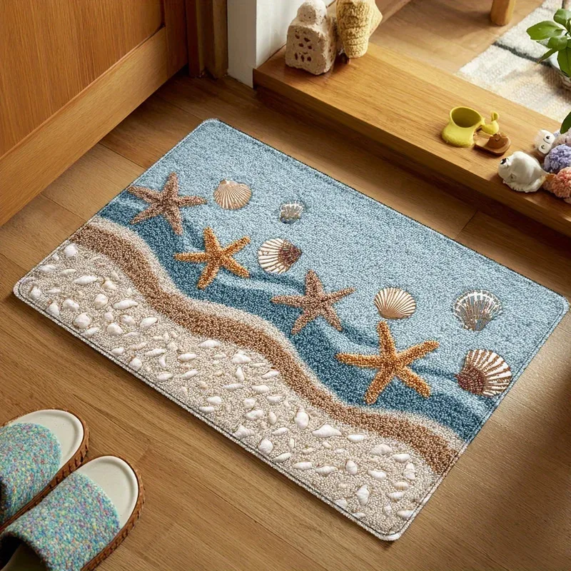 

VIKAMA Starfish Shell Bath Mat Quick-Drying Non-Slip Floor Mat Suitable For Showers And Bathtubs Home Decor