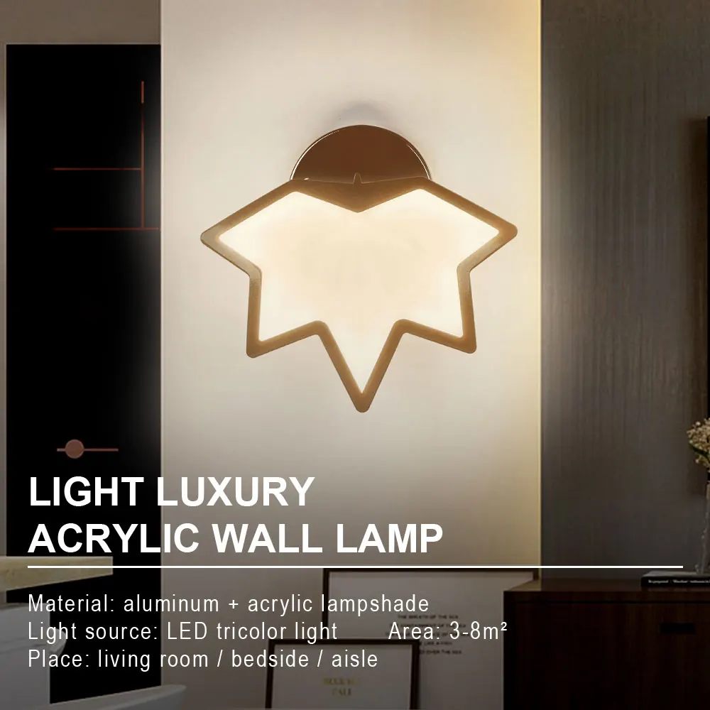 Maple Leaf LED Gold Wall Lights Indoor Copper Glass LED Wall Light Bedside Sconce For Living Dining Room Bedroom Background Lamp