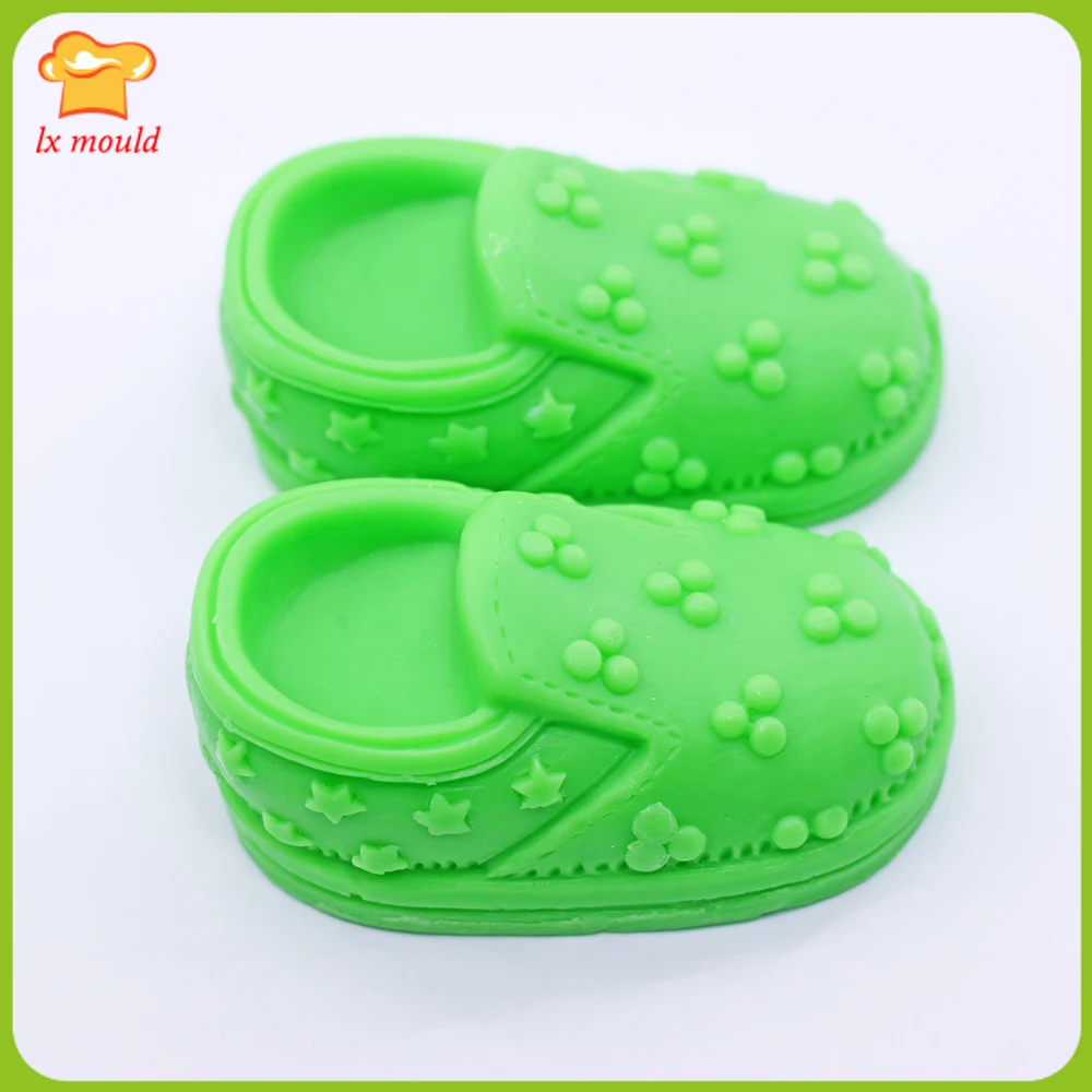2-Hole Baby Shoe Silicone Molds Chocolate Cake Decorating Baking Topper 3D Relief Pearl & Pentagram Baby Shoes Candle Soap Mould