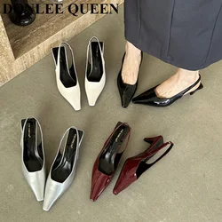 2024 Spring Slingback Sandals Heels Women Summer Fashion Pointed Toe Pumps High Heel Female Office Dress Shoes Big Size 40 Mujer