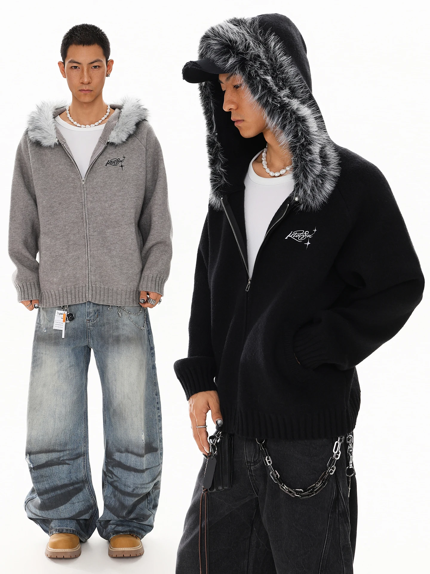 BETEBULE American Style Loose Knitted Sweater for Men with Detachable Fur Collar Mountain Eagle Pattern Autumn Winter New Arr...
