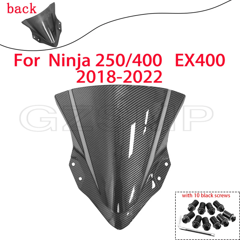 Carbon fiber pattern Motorcycl Windshield WindScreen Fairing Screen Fit for Kawasaki Ninja250 400 EX400 2018 2019 2020 2021 2022