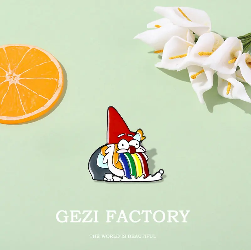 قوس قزح القيء قزم المينا دبوس مخصص مضحك أنيميان دبابيس للقميص حقيبة التلبيب شارة الكرتون مجوهرات هدية للأطفال الأصدقاء