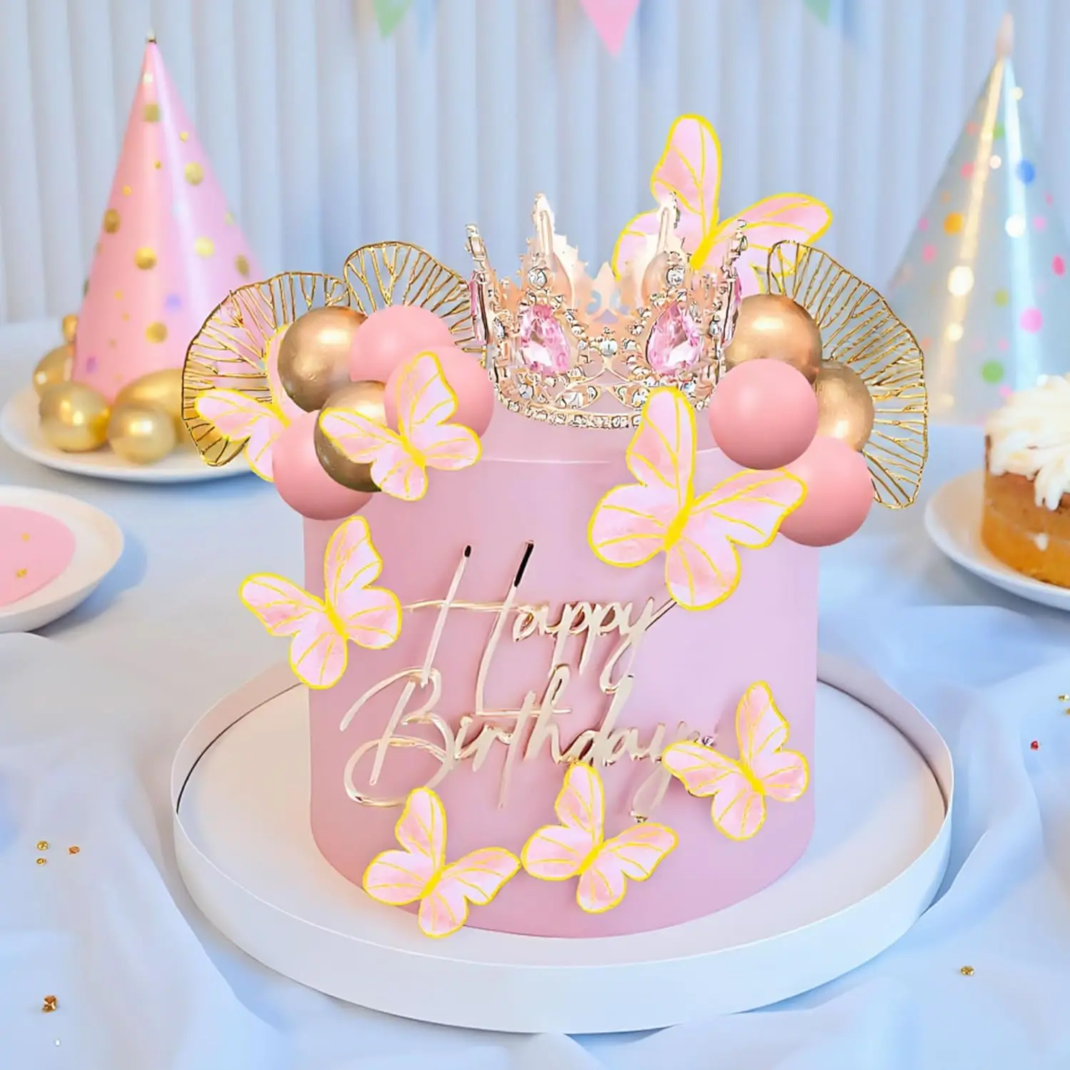 LaVenty Grüne Kugeln Kuchendeckel Prinzessin Kuchendekoration Tiara Krone Geburtstagsdekoration für Geburtstagsparty-Zubehör – Detail 6
