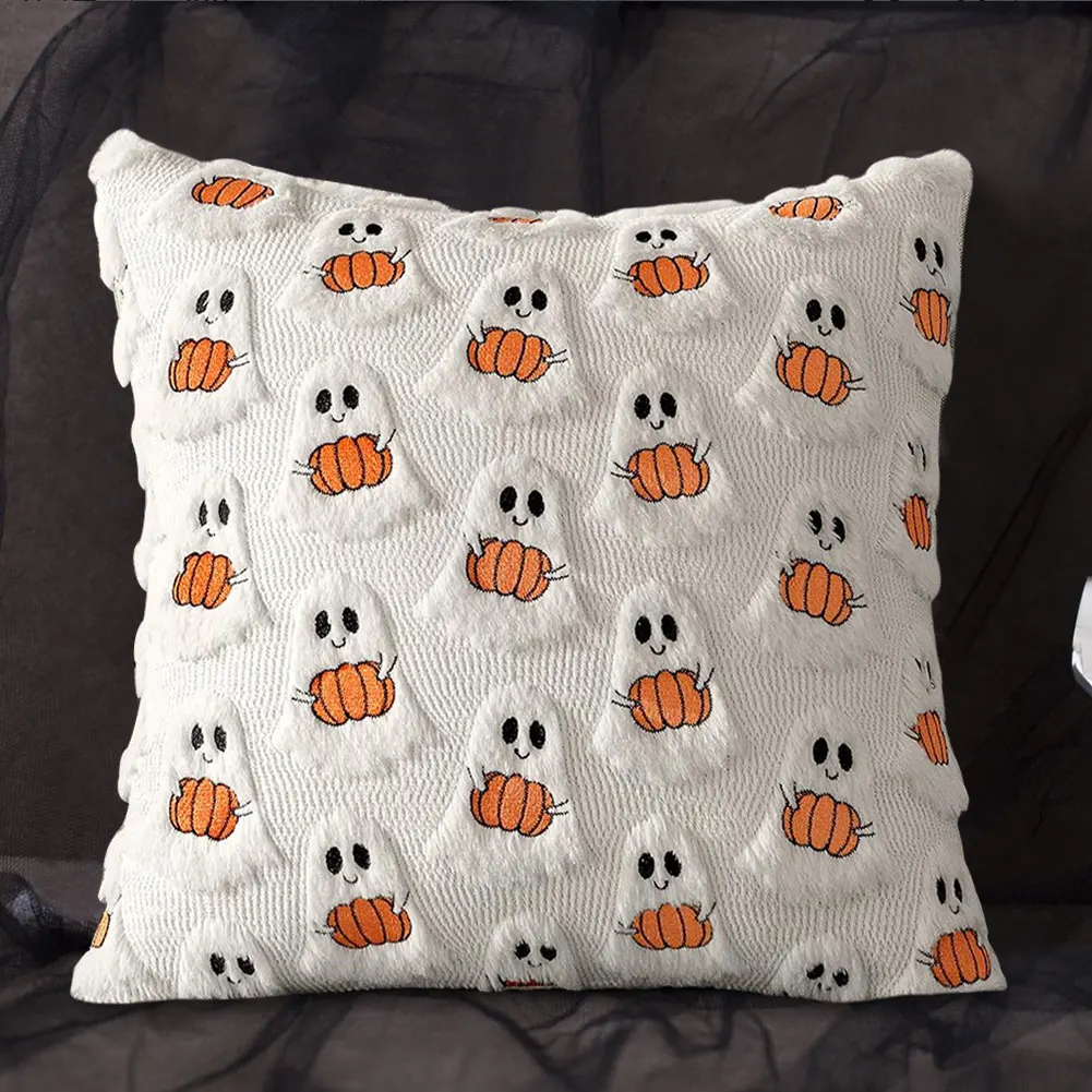Halloween Soft Pillow Case Washable Ghost&Pumpkin Pillow Cover Comfortable Throw Pillow Cover for Couch Sofa Bedroom Home Decor