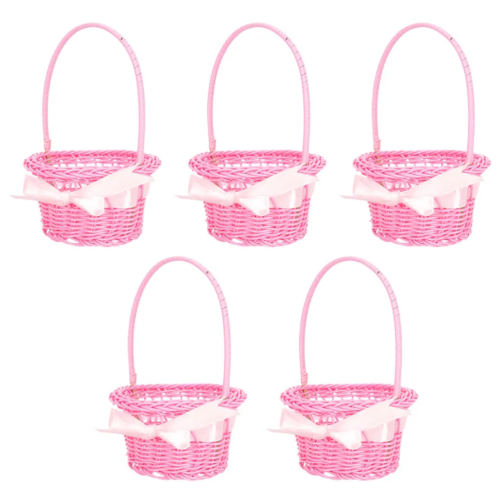 

5pcs Woven Storage Baskets Small Rattan Flower Basket H Pink Wedding Decorative for Home Garden Balcony Bedroom Rustic