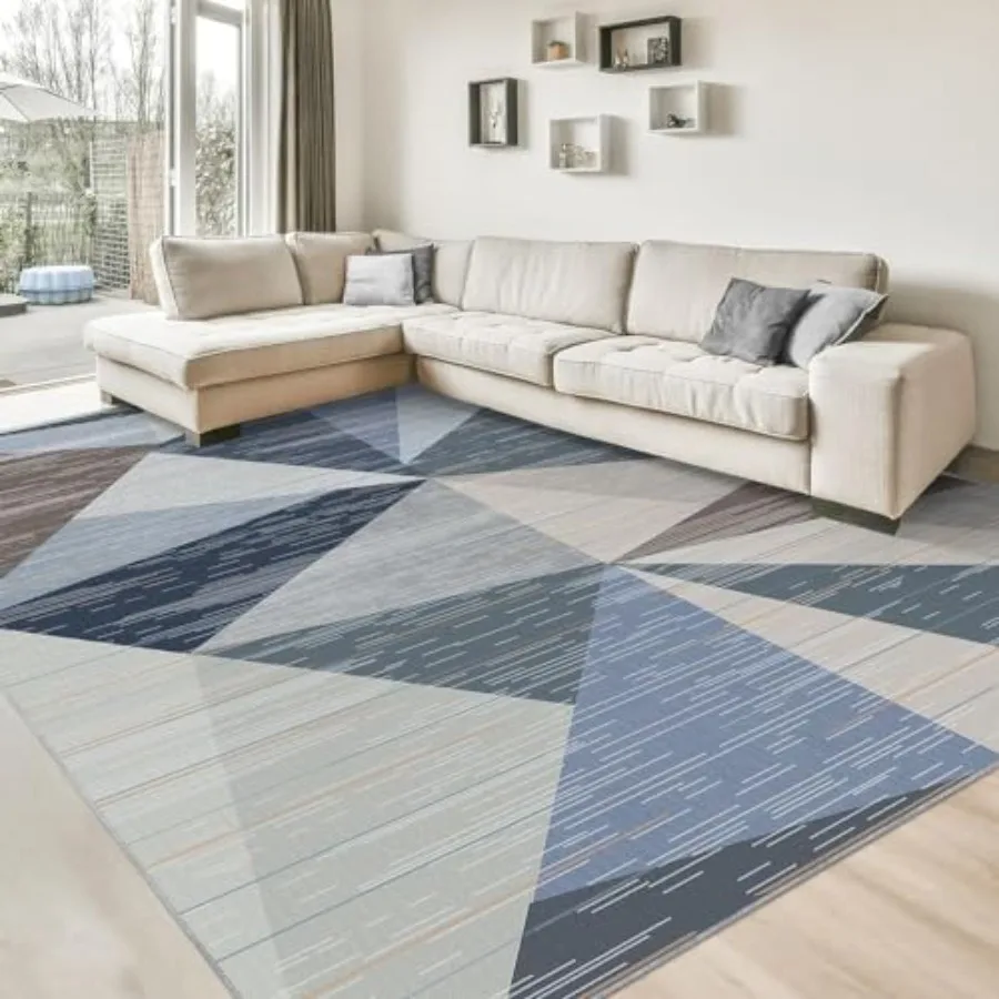 

Washable Modern Area Rug for Living Room Bedroom - Geometric Style 5x7 Blue Machine Washable Soft Non Slip Non Shedding