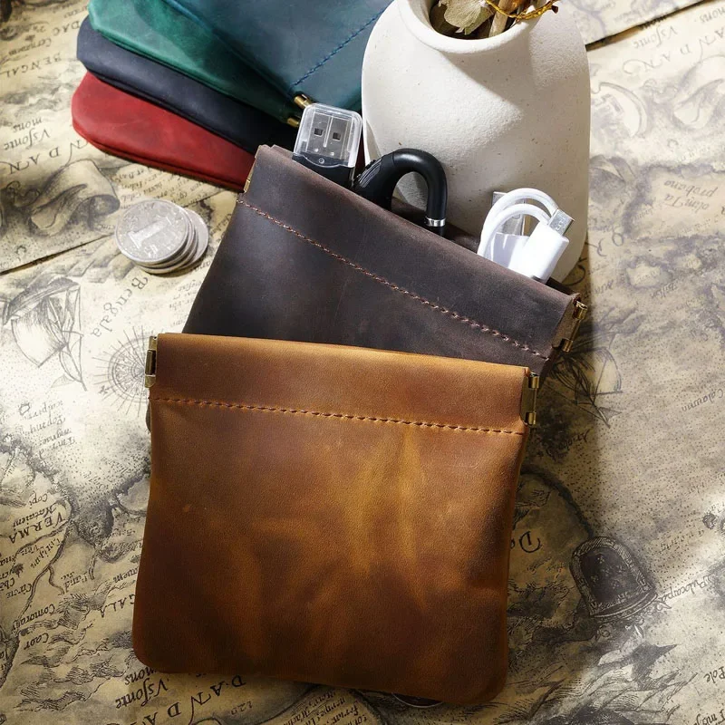 Fromthenon 100% Genuine Leather Storage Bag Portable Mini Cosmetic Coin Bag Purse Card Cover Gift Stationery Retro and Upscale
