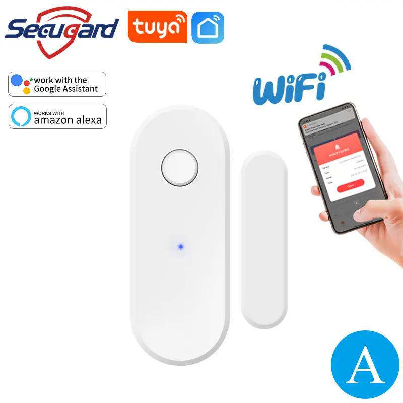 WiFi Door Sensor Tuya Smart Life APP Notification Door Window Open / Closed Detector Home Security Alarm Support Alexa Google