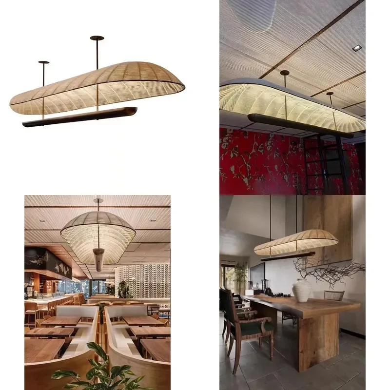 Southeast Asian Style Rattan Chandelier Plastic Art Light Bar for Study Lobby Hotel Decor Japanese Design Pendant Lamp