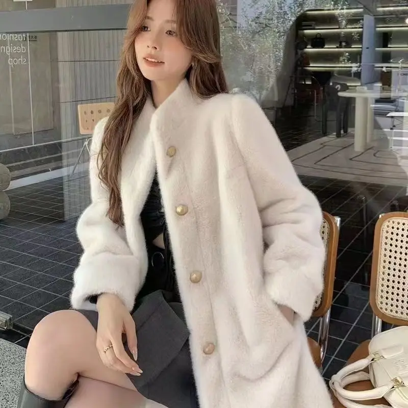 

High-Quality Mink Velvet Coat Women Winter2026New Fur Jacket Female Long Environment Protection Mao Mao Outwear Thicken Overcoat