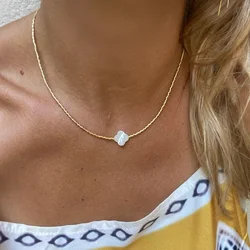 CCGOOD Miyuki Beaded Necklace for Women Shell Flower Choker Adjustable Boho Beach Minimalist Wedding Jewelry Gift for Her