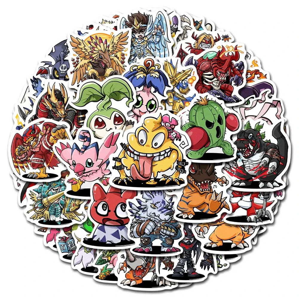 54pcs Cool Cartoon Digimon Anime Stickers Decals Kids Toys DIY Skateboard Laptop Motorcycle Travel Luggage Waterproof Sticker