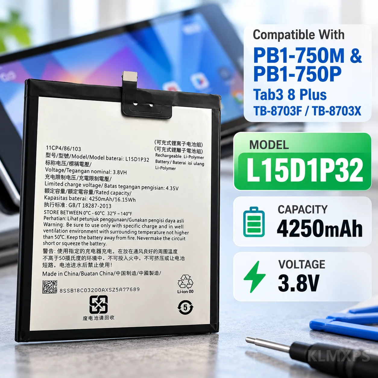 Tablet Replacement Battery L15D1P32 4250mAh For Lenovo PB1-750M PBl-750P Tab3 8 Plus TB-8703F TB-8703X Compatible Models