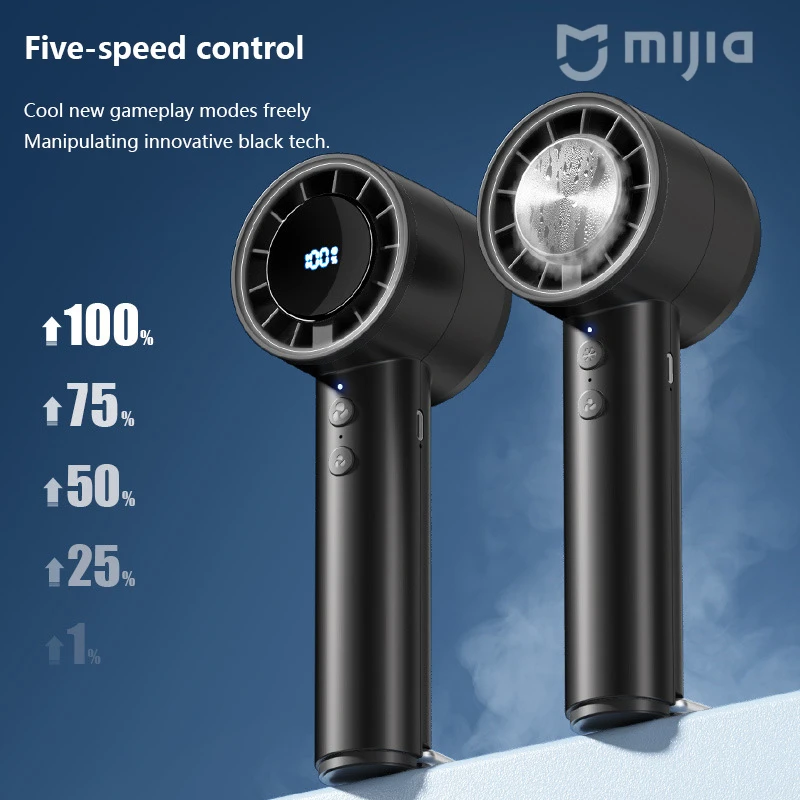 Xiaomi MIJIA Hand-Eisventilator, 2000 mAh Akku, tragbar, wiederaufladbar, mit LED-Anzeige, 5-Gang-Turbo-Ventilator, Strand, Reisen, Urlaub